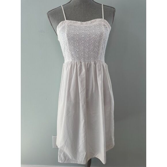 Vintage Y2k Cherokee White Smocked Eyelet Summer Sun Dress size Juniors XL 14/16 - Picture 1 of 7